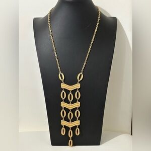 Stella & Dot gold tone long tiered statement necklace